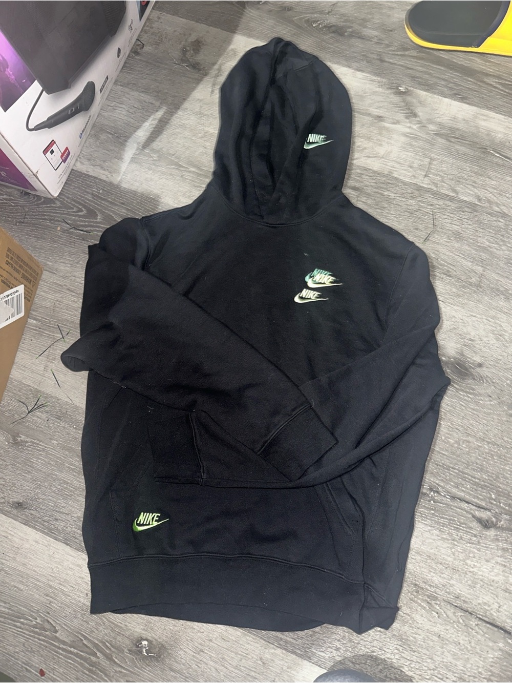 Nike Black Hoodie with Neon Green Logos - Picture 3 of 8